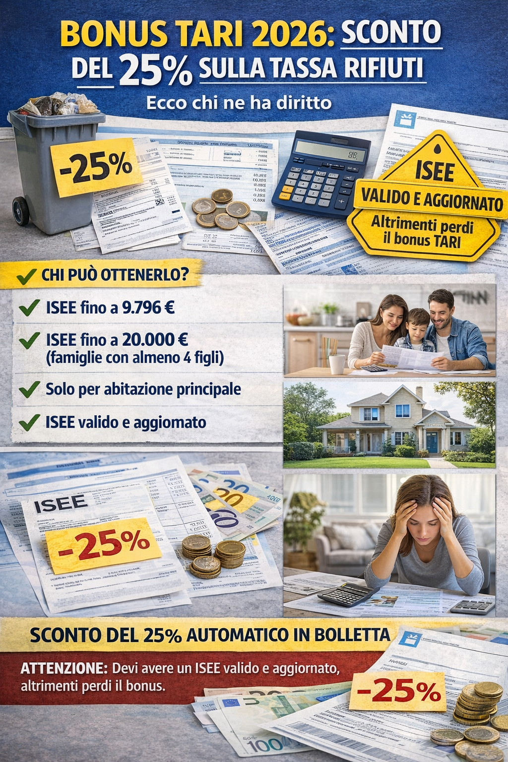 Bonus TARI 2026: sconto del 25% sulla tassa rifiuti. Ecco chi ne ha diritto